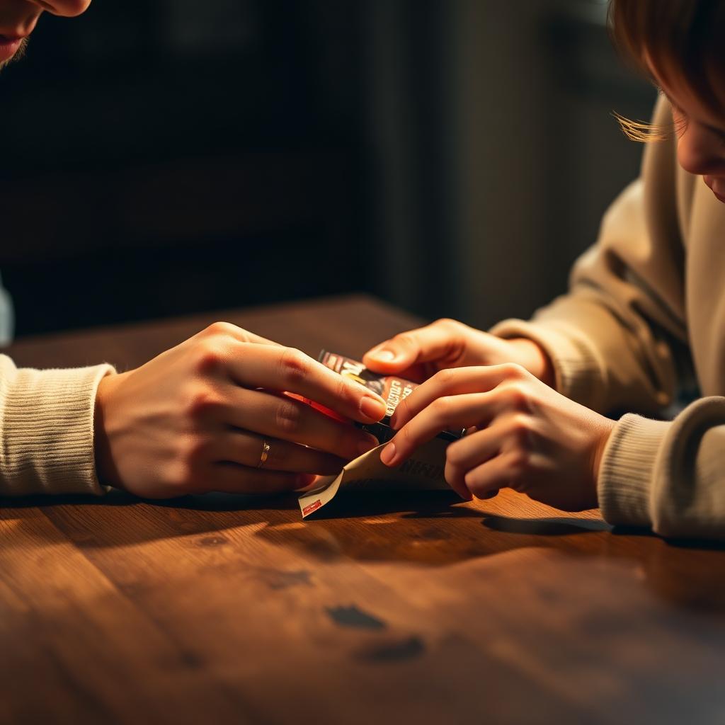 Pai e filho abrindo cartas colecionáveis juntos