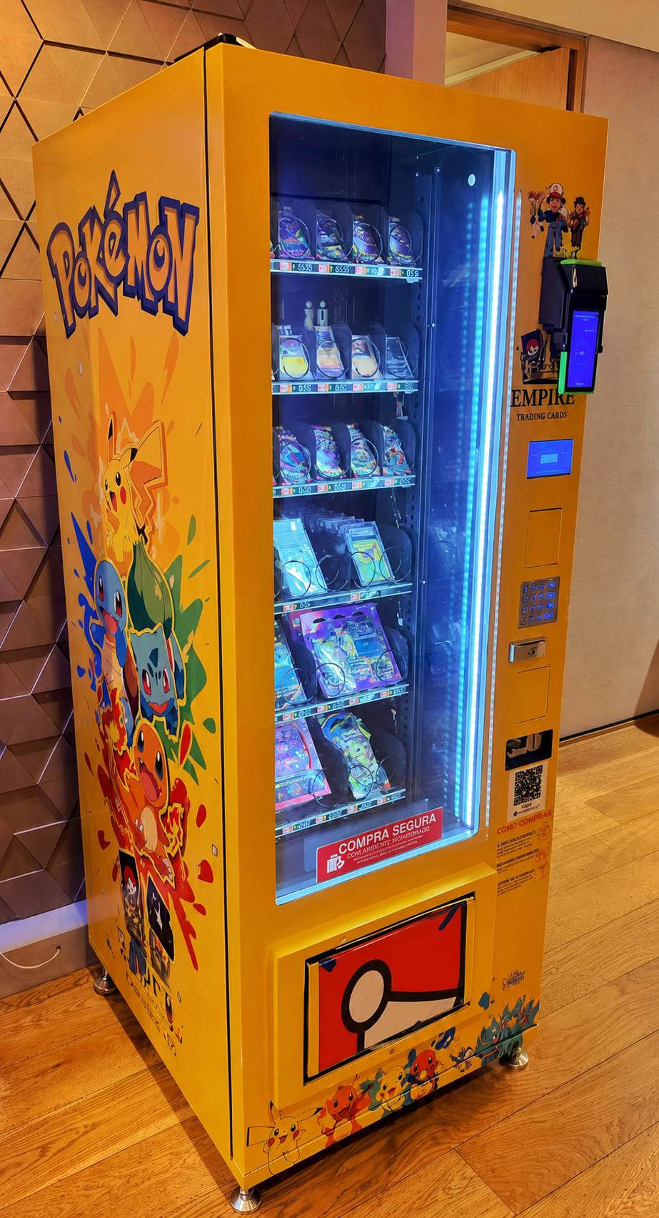 Vending machine amarela personalizada para cartas e produtos TCG